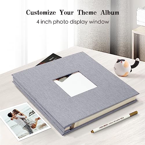 Spbapr Large Photo Album Self Adhesive 3x5 4x6 5x7 8x10 Pictures Magnetic Scrapbook 40 Blank Pages Linen Cover DIY Album with A Metal Pen Light Gray - color: Light Gray, size: 11''x10.6''40pages