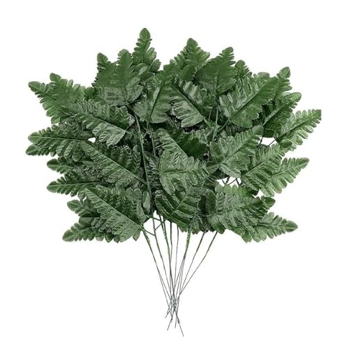 24PCS Artificial Silk Green Fern Leaves Realistic Cemetery Flowers & Leaf Picks for for Cemetery, Grave, Headstone, Wedding & Home Décor