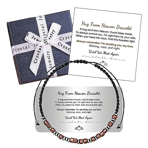 Hug from Heaven Morse Code Bracelet - Until We Meet Again, Black Hematite Beads for Men and Women - color: Hug from Heaven(Brown)