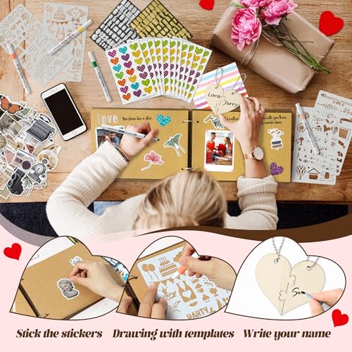CY2SIDE 3 Years Anniversary Couple Scrapbook - 111PCS 3 Years Down Wooden Photo Album Scrapbook Craft Kit with Heart Puzzle Brown Paper Sticker and Template for DIY Dating Gift for Him Her - style: 3 Years Couple