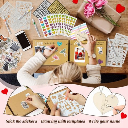 CY2SIDE 3 Years Anniversary Couple Scrapbook - 111PCS 3 Years Down Wooden Photo Album Scrapbook Craft Kit with Heart Puzzle Brown Paper Sticker and Template for DIY Dating Gift for Him Her - style: 3 Years Couple