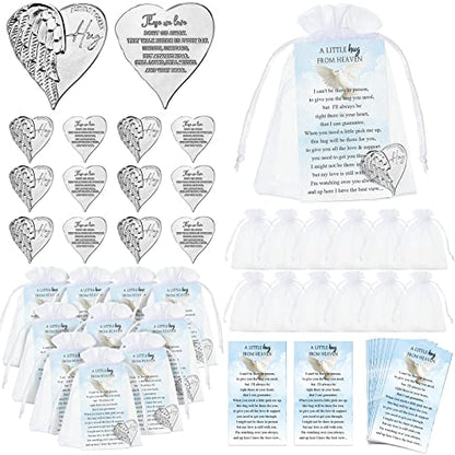 Fumete 20 Sets Funeral Favors for Guests Celebration of Life Decorations Heart Pocket Hug Token Angel Coins and Memorial Prayer Cards Funeral Decor Sympathy Gifts (English) - style: English