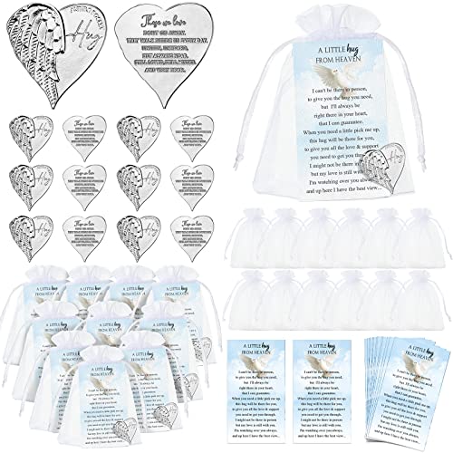 Fumete 60 Sets Funeral Favors for Guests Celebration of Life Decorations Heart Pocket Hug Token Angel Coins and Memorial Prayer Cards Funeral Decor Sympathy Gifts (English) - style: English