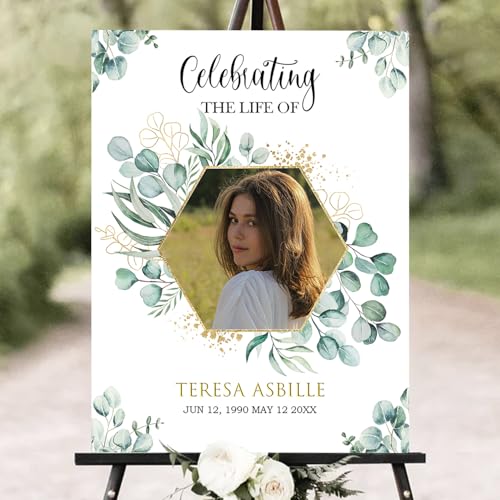 Personalized Funeral Welcome Sign – Celebration of Life Sign with Photo, Custom Memorial Sign with Floral Frame, Minimalist Memory Board for Funeral Décor (Design 13). - color: Design 13