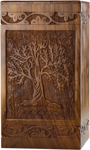Tree of Life Wooden Urn for Human Ashes, XX-Large 640 cu in, Rosewood | Companion cremation urn for two adults together. Solid sheesham, hand-carved, columbarium and burial safe. - color: Rosewood Tree of Life, size: XX-Large (640 lbs)