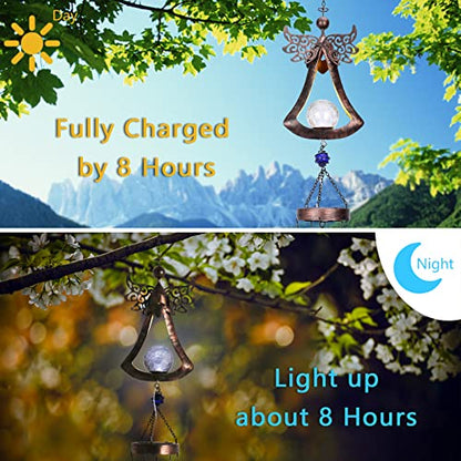 Taman Solar Wind Chime for Outside, Metal Angel Windchimes with LED Light - size: 42"