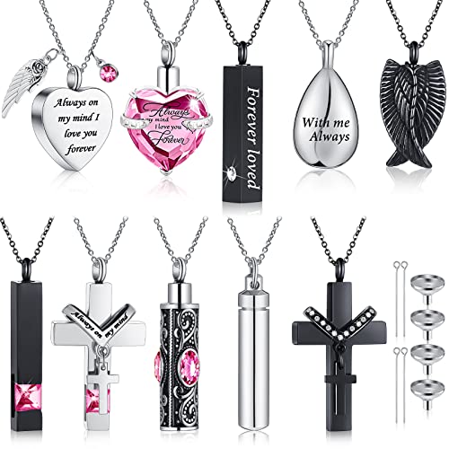 Jexine 10 Pcs Urn Necklace Cremation Jewelry for Men - color: Pink
