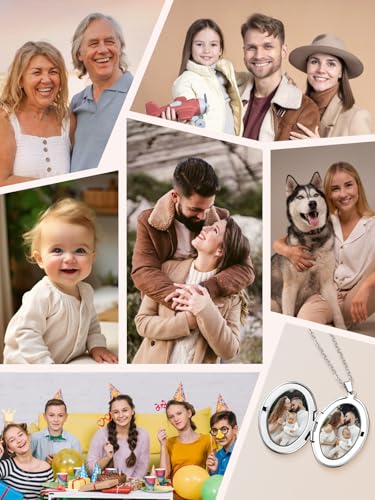 Custom Photo Locket Necklace Women Personalized Text Birth Flower Necklace that Hold Picture Stainless Steel Memorial Jewelry for Mothers Day Christmas - color: Silver