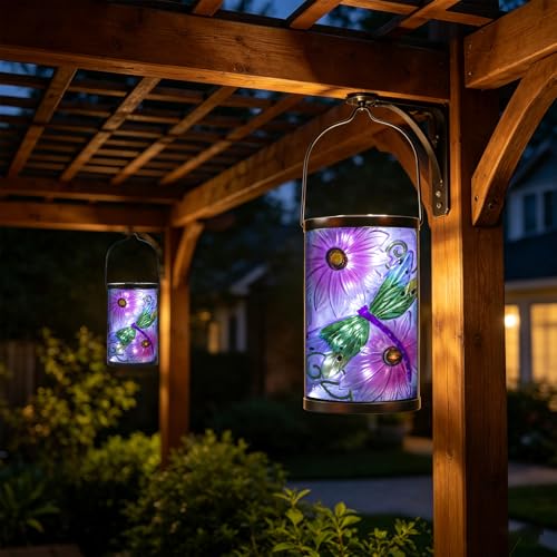 MUMTOP Dragonfly Solar Lantern Outdoor Waterproof, Hanging Garden Light - color: Lavender