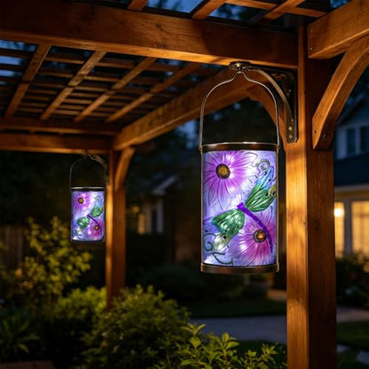 MUMTOP Dragonfly Solar Lantern Outdoor Waterproof, Hanging Garden Light - color: Lavender
