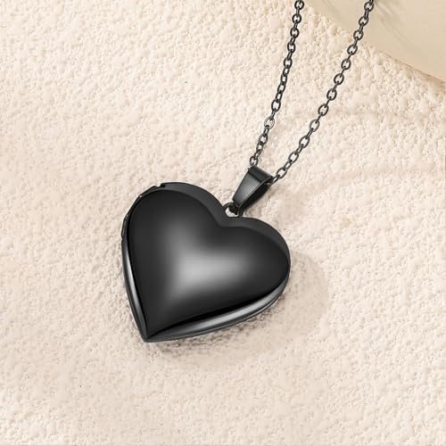 PHOCKSIN Personalized Locket Necklace for Women Photo Necklace with Customized Picture Birth Flower Birthstone Customizable Birthday Gifts - color: #05 Heart Black