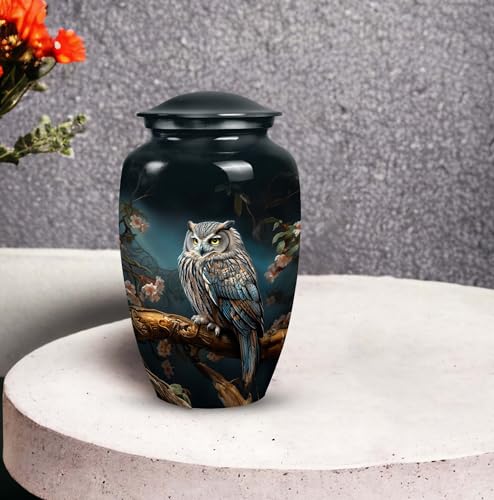 Owl Urn - Burial Urns for Adult Human Ashes - Urn with Flowers - Urns for Human Ashes Adult Female - Large Decorative Urn - Urns for Women Human Ashes - Funeral Ashes Container (Size -10Inch)