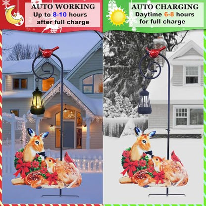 Deer Solar Lantern Garden Stake 29.5in Metal Christmas Yard Light - color: Christmas Reindeer