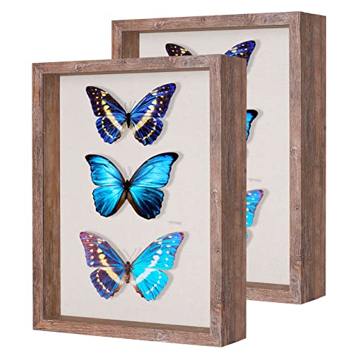 2 Packs 11x14 Shadow Box Frame with Linen Back - Sturdy Rustic Memory Display Case of Flower, Pictures, Medals and More, Rustic Brown - color: Rustic Brown, size: 11x14 2P