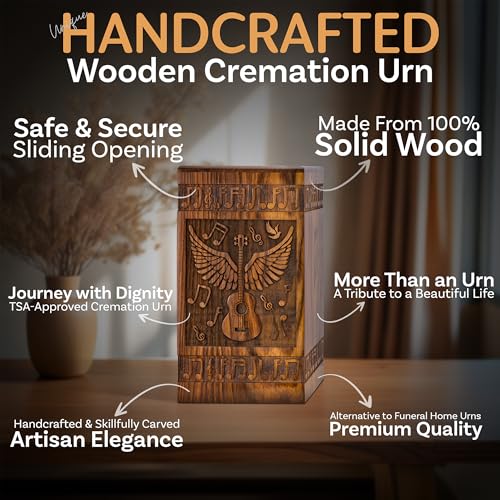 Guitar Wings Wooden Urn for Human Ashes, Medium 115 Cu in, Rosewood - color: Rosewood, size: Medium (115 lbs)