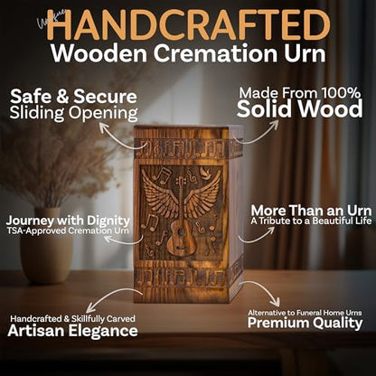 Guitar Wings Wooden Urn for Human Ashes, Medium 115 Cu in, Rosewood - color: Rosewood, size: Medium (115 lbs)