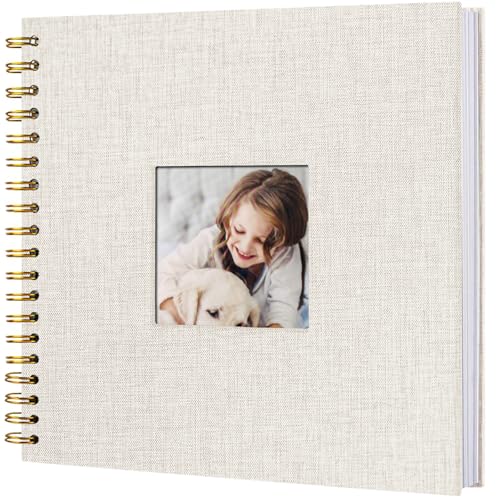 10 x 10 Inch Scrapbook Photo Album, Hardcover Kraft White Pages Arch Window Photo, Memory Book Linen Cover for Photos, Scrapbook Albums for Travel, Wedding Anniversary Christmas Baby 40 Pages, Beige - color: Beige, size: 10 Inch 40 Pages