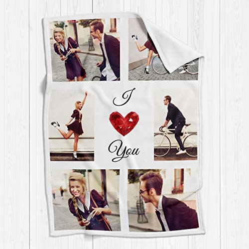 Printwoo I Love You Gifts for Couples, Custom Blanket with Photos, Personalized Blankets with Pictures, Photo Blankets Using My Own Photos, Personalised Gifts for Girlfriends, Boyfriends - color: 6 Photos