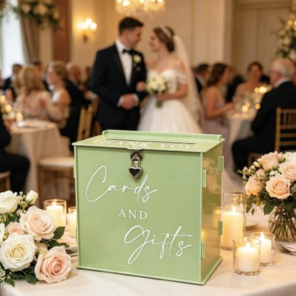 Acrylic Card Box with Lock & Slot, Sage Green Money Gift Card Box for Wedding Reception, Cash Envelope Box Ideal for Graduation Bridal Baby Shower Engagement & Anniversary Party Supplies - color: Sage Green