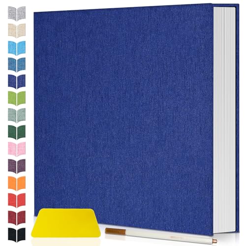 Artfeel Photo Album Self Adhesive Scrapbook,Large Photo Book for 4x6,5x7,8x10 Pictures,DIY Album for Baby Wedding Family Travel Birthday,with Metallic Pen and Scraper - color: Dark blue, size: 11.5"x10.6"40pages