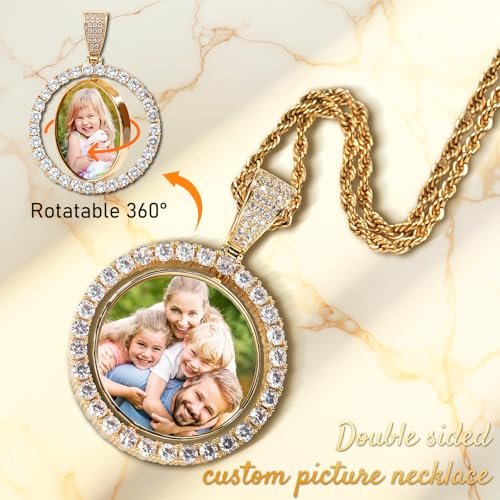 Custom Circle Chain with Picture Custom Circle Pendant Necklace - color: Round-Upgrade-Gold-004