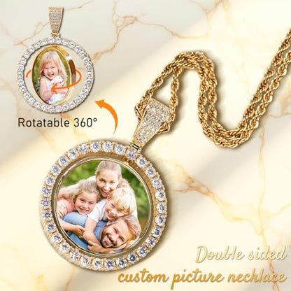 Custom Circle Chain with Picture Custom Circle Pendant Necklace - color: Round-Upgrade-Gold-004
