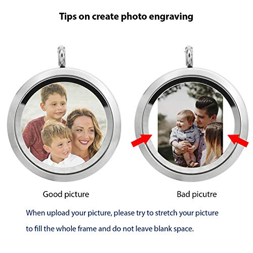 Stainless Steel Personalized Custom Photo Engraving Crystal 30mm Round Pendant Floating Locket Chain Necklace