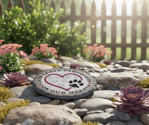 Magnolia Garden 10-Inch Cats Leave Pawprints On Our Hearts Decorative Stepping Stone – Feline Memorial Resin Garden Tile – Cat Sympathy & Bereavement Outdoor Accent - size: 10 x 10 x 0.63, style: Cats Leave Pawprints On Our