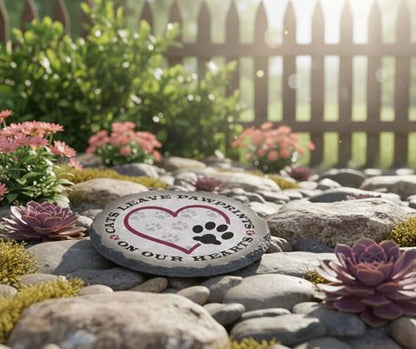 Magnolia Garden 10-Inch Cats Leave Pawprints On Our Hearts Decorative Stepping Stone – Feline Memorial Resin Garden Tile – Cat Sympathy & Bereavement Outdoor Accent - size: 10 x 10 x 0.63, style: Cats Leave Pawprints On Our