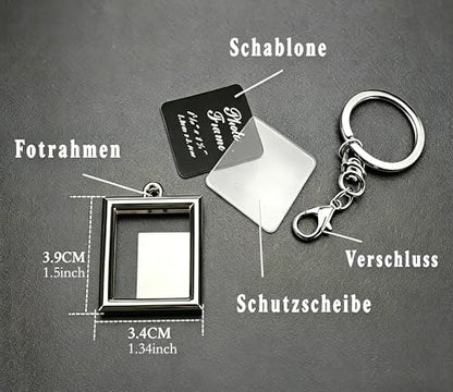 Photo Frame Key Chain Set - 4 Pieces Rectangle Photo Frame Key Chain for Custom Personalized Insert Pictures - Stainless Steel Keychain Suitable for Women and Men