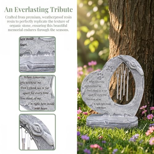 Pet Dog Memorial Stones Garden Stones with Wind Chimes, Sympathy Loss of Pet Dog Memorial Gifts Remembrance Gifts Outdoors Heart Shaped Grave Markes Headstones