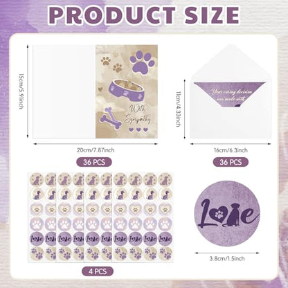 Geyoga 36 Set Pet Sympathy Card with Envelope Bulk, Retro Purple - color: Retro Purple