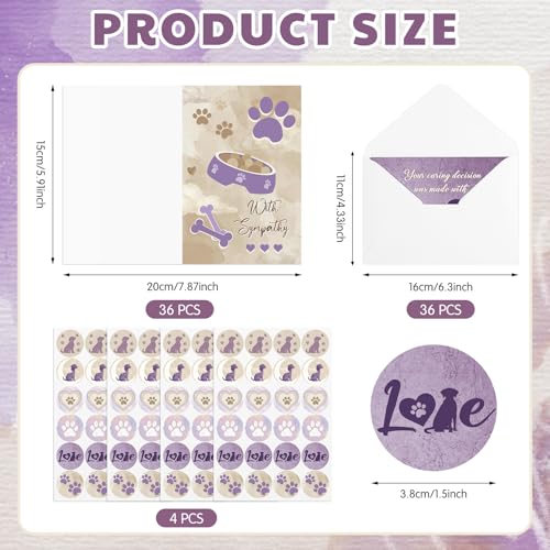 Geyoga 36 Set Pet Sympathy Card with Envelope Bulk, Retro Purple - color: Retro Purple