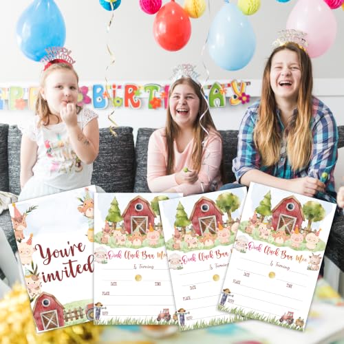 Farm Animal Birthday Invitation Cards with Envelopes, 20 Pack 4x6 Fill-In Party Invites for Boys Girls, Barnyard Kids Birthday Party Supplies - B04 - color: Farm