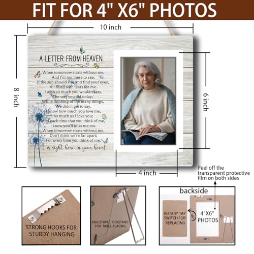 Letter from Heaven Memorial Picture Frame, Sympathy Gifts Bereavement Gifts for Loss of Loved One, In Loving Memory Photo Frame Gift, Memorial Condolences Remembrance Mother Father Gift 4x6 in