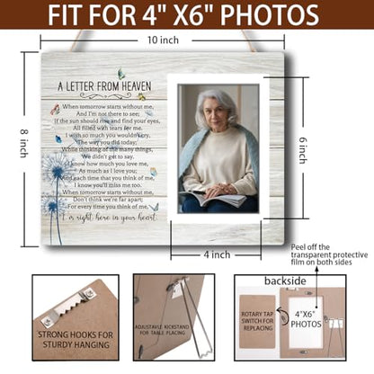 Letter from Heaven Memorial Picture Frame, Sympathy Gifts Bereavement Gifts for Loss of Loved One, In Loving Memory Photo Frame Gift, Memorial Condolences Remembrance Mother Father Gift 4x6 in