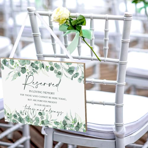 Sage Green Wedding Memorial Sign with Ribbon Leaf Eucalyptus Reserved Signs in Loving Memory of Love Ones Parents Celebrating Ceremony Memories Seat Sign from Heaven - style: Greenery Seat Sign