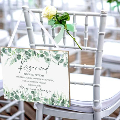 Sage Green Wedding Memorial Sign with Ribbon Leaf Eucalyptus Reserved Signs in Loving Memory of Love Ones Parents Celebrating Ceremony Memories Seat Sign from Heaven - style: Greenery Seat Sign