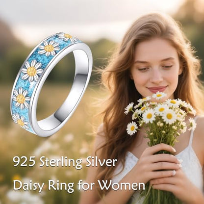 ONEFINITY Turquoise Rings S925 Sterling Silver Turquoise Ring Jewelry Gift For Women Men - size: 7, style: Daisy