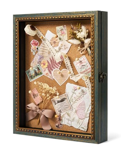 12x16 Antique Shadow Box Display Case for Wedding Memories, Green | DIY Display Case for Dried Flowers, Trinkets, Memorabilia and Memorial Gift for Birthday, Mother's Day and Housewarming - color: Green, size: 12x16"