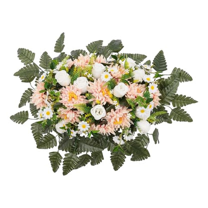 Artificial Realistic Flowers, Silk Outdoor Headstone Decor, Grave Decorations Funeral Arrangements, Yellow Red Wildflower Saddle for Headstone