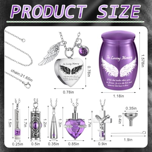Ecation 12 Set Small Urn Cremation Jewelry Necklaces for Ashes Stainless Steel Keepsake Urns Memorial Locket Mini Ash Holders Waterproof for Human Adult Female Male Family Loved One (Light Purple) - color: Light Purple