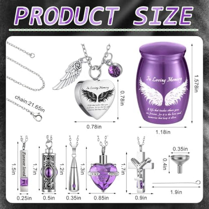Ecation 12 Set Small Urn Cremation Jewelry Necklaces for Ashes Stainless Steel Keepsake Urns Memorial Locket Mini Ash Holders Waterproof for Human Adult Female Male Family Loved One (Light Purple) - color: Light Purple