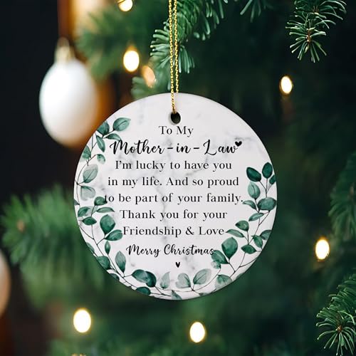 Mother in Law Christmas Ornament, Mother-in-Law Two-Sides Printed Ornament from Daughter in Law & Son in Law, Holiday Keepsake for Xmas Tree - color: Mother in Law