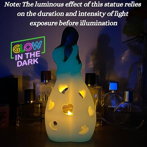 Mother-Daughter Glow in The Dark Candle Holder Statue with Flickering LED Candle | Hand-Painted - Unique Gifts for Mother's Day, Christmas, Birthday | Greeting Card Included - color: Mom & Gaughter (Glow-light Brown)