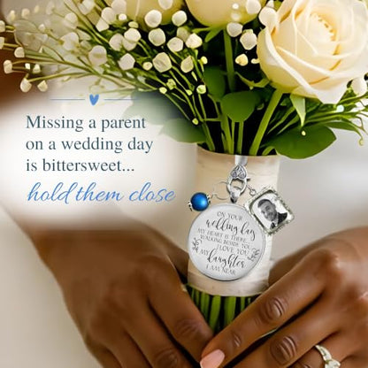 Gutsy Goodness Bouquet Charm On Your Wedding Day Memorial Honoring Mom Dad Grandma Grandpa Meaningful Bridal Floral Jewelry Silver Finish Pendant Bride's Flowers Photo Frames Parent Grandparent - color: Blue Bead, style: My Daughter | 1 Frame