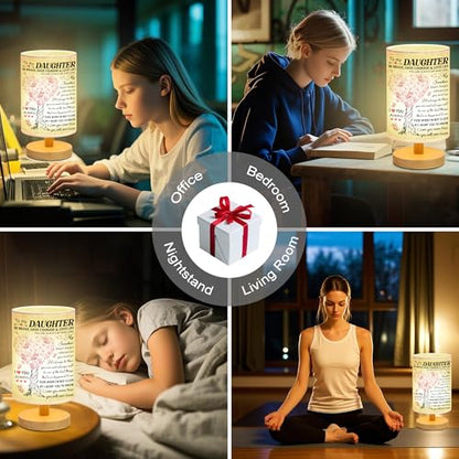 WSYEAR Daughter Gifts from Mom, to Daughter Fabric Table Lamp, Birthday Graduation Gifts for Daughter from Mom Dad, Bedside Table Lamp Gifts for Daughter Adult from Mother - color: Daughter Lamp