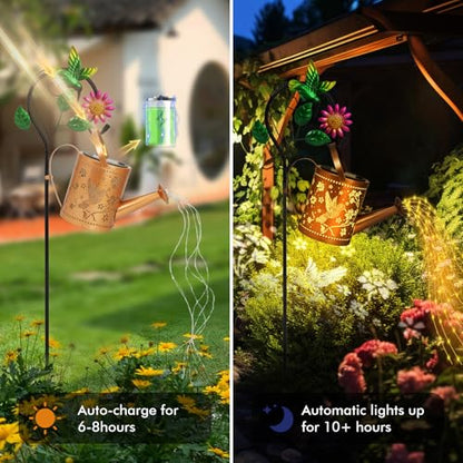 Hummingbird Outdoor Hanging Solar Lantern Waterproof Metal Openwork Hummingbird Watering Can Landscape Lights with Shepherd Hook for Porch Lawn Driveway Backyard Pathway Gifts for Women Mom Grandma - style: Hummingbird Watering Can