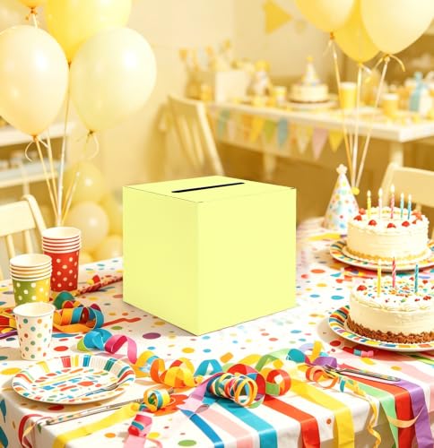 SietDESEO Yellow Card Box with Slot Money Gift Card Box Holder for Party Wedding Reception Birthday Graduation Bridal Shower Baby Shower Diaper Raffle Box - color: YELLOW CARD BOX, size: 7.8 X 7.8 X 7.8 INCH
