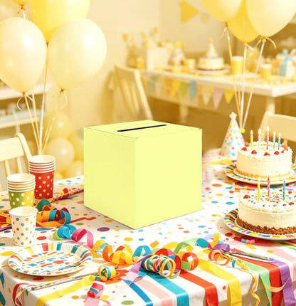 SietDESEO Yellow Card Box with Slot Money Gift Card Box Holder for Party Wedding Reception Birthday Graduation Bridal Shower Baby Shower Diaper Raffle Box - color: YELLOW CARD BOX, size: 7.8 X 7.8 X 7.8 INCH